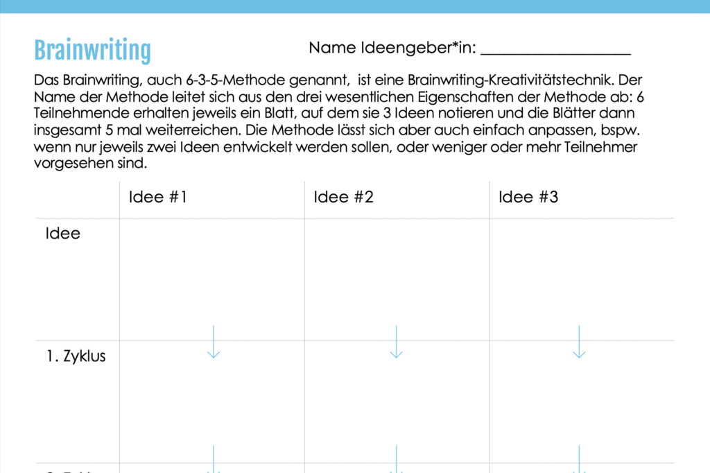 IdeaChamp Academy Checklisten und Arbeitsblätter 6-3-5 Methode Brainwriting