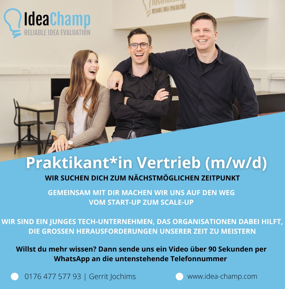 Stellenausschreibung Praktikum Vertrieb Karriere IdeaChamp