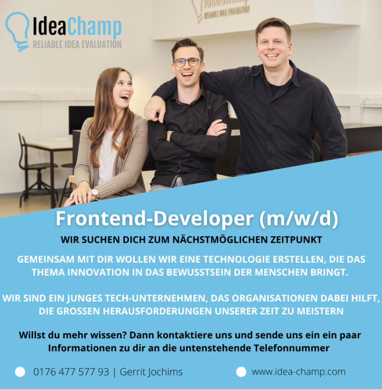 Stellenausschreibung IdeaChamp Frontend-Developer